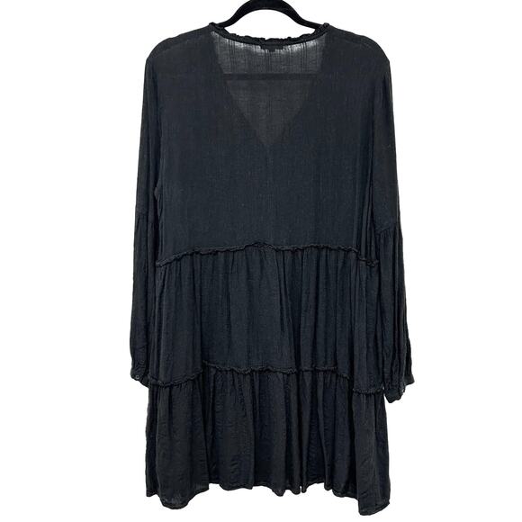 Rails Everly Black Textured Linen Blend Long Sleeve Shirt Dress Women's L - Picture 5 of 7